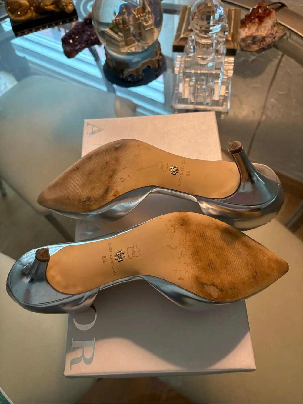Ann Taylor Silver Pointed-Toe D'Orsay Heels
